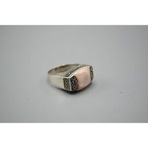 Light Pink Stone Cocktail Ring Ornate Size 9 Thailand 925 Sterling Silver 8.07g